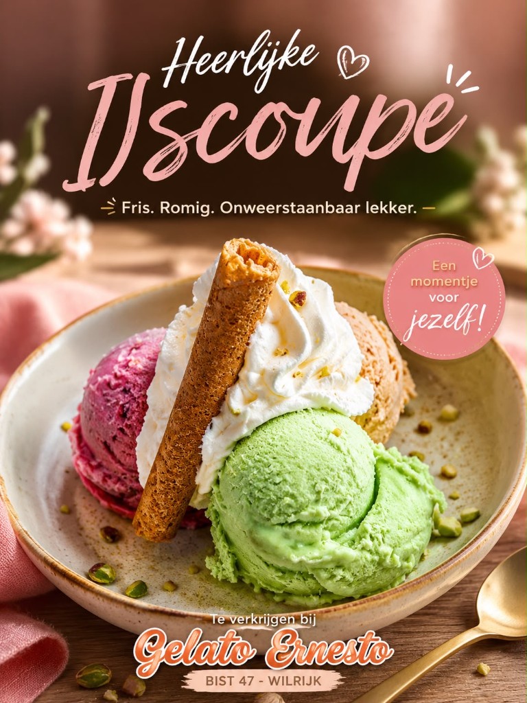 Coupe met pistache en aardbei
